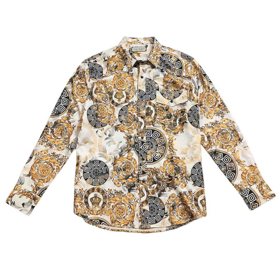 CAMISA CABALLERO OLD WEST ESTAMPADA BLANCO ORO