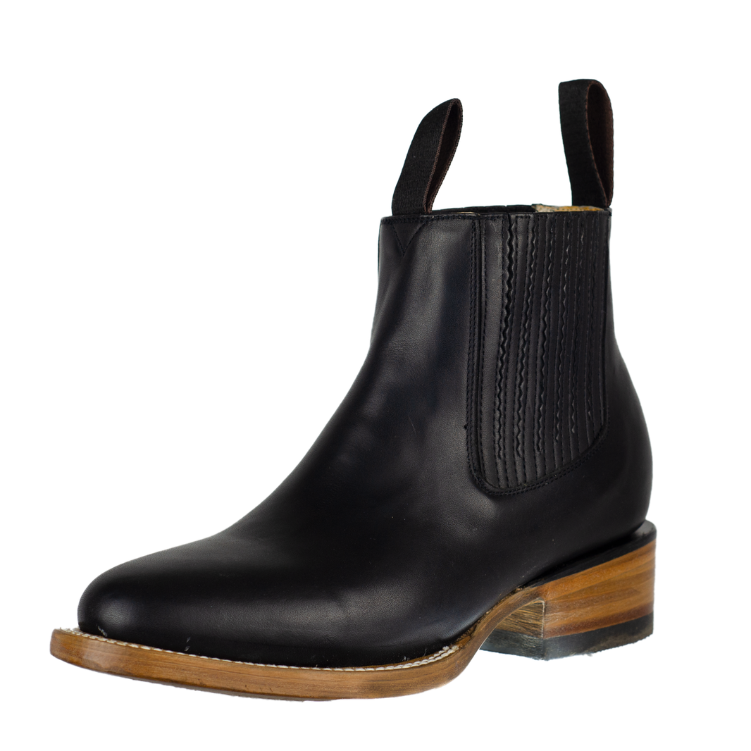 BOTIN CHARRO OVAL VAQUETA PIEL NEGRO