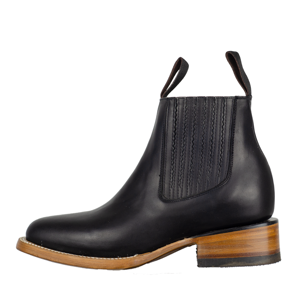 BOTIN CHARRO OVAL VAQUETA PIEL NEGRO