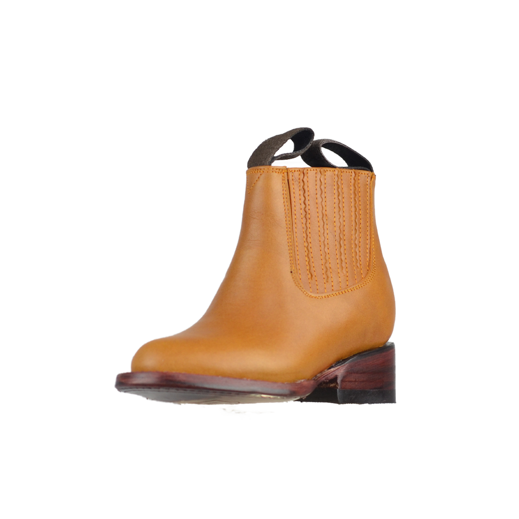 BOTIN NIÑO OVAL VAQUETA PIEL CARAMELO